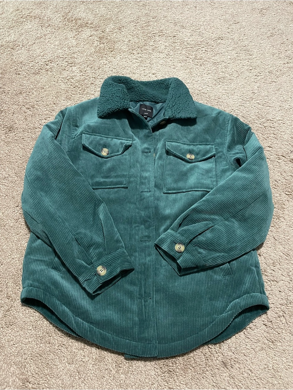 Love Tree Forest Green Sherpa-Lined Jacket